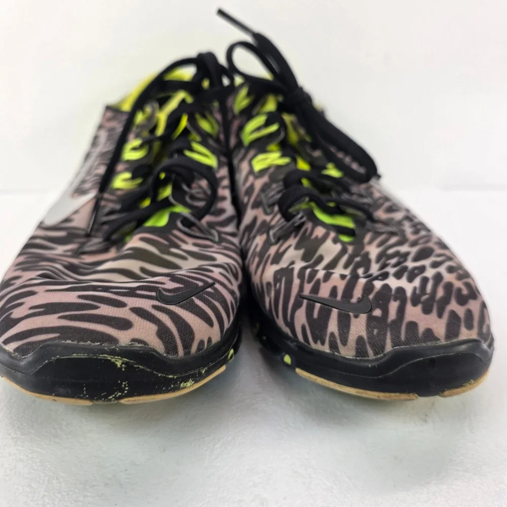 Nike Free TR 5.0 Womens Leopard Print Training Sneakers Neon Green Black Sz 6.5